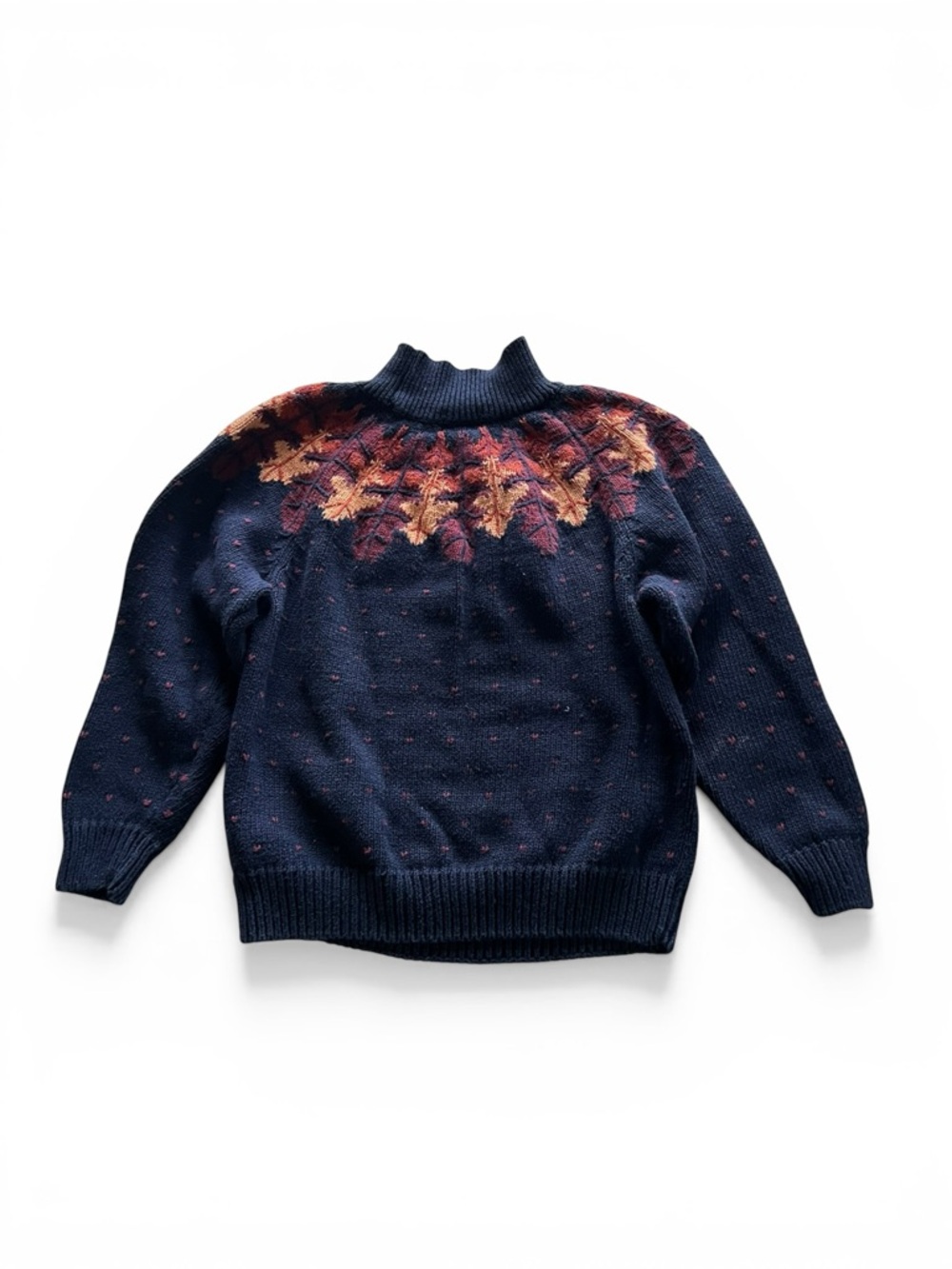 Van Heusen Hand Embroidered Navy Sweater with Autumn Leaf - L - Picture 3 of 9